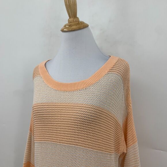 Levis Pullover Sweater Womens L Creamsicle Scoop Neck Ribbed Open Stitch Knit - Picture 3 of 13